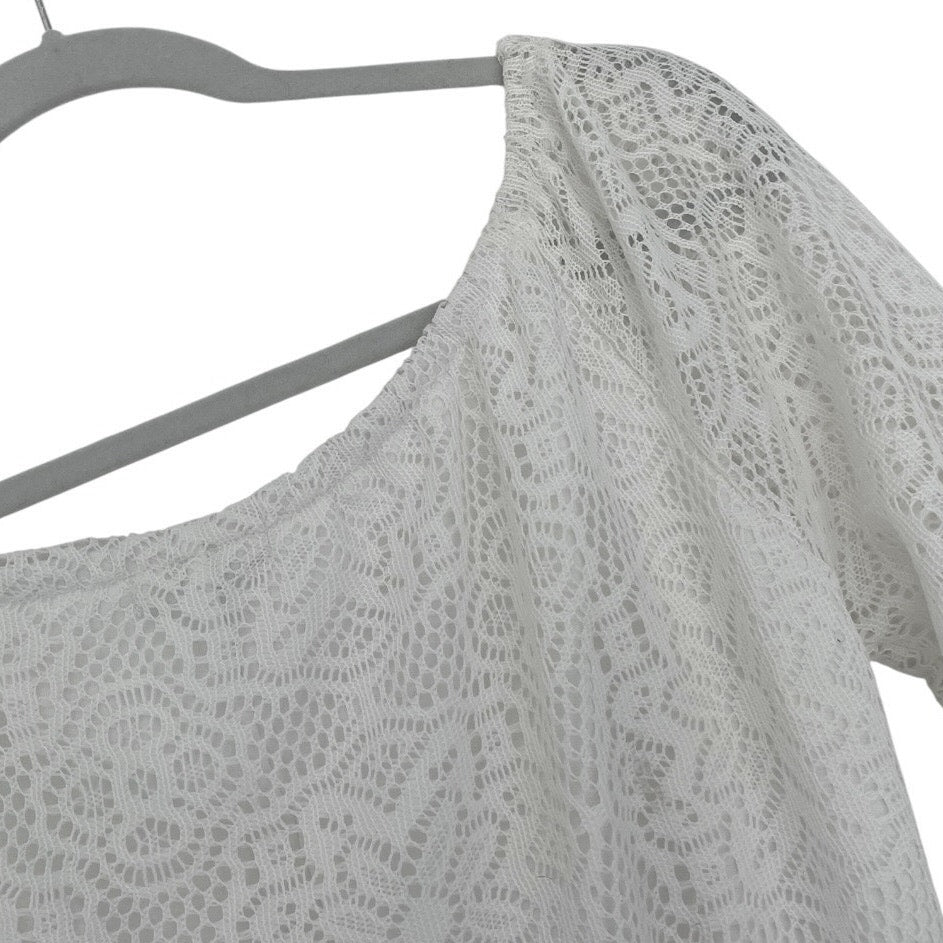 Delia's Sheer White Lace 3/4 Sleeve A-Line Mini Dress