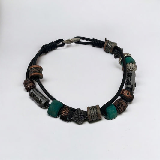 Boho Beaded Leather Layered Bracelet