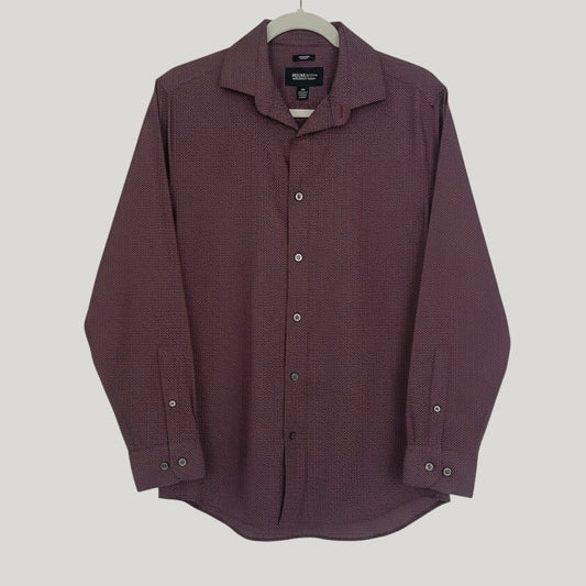 Kenneth Cole Mens Red Polka Dot Slim Fit Button Down Dress Shirt