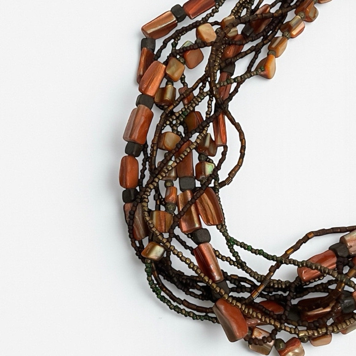 Vintage Orange Stone Layered Bronze Beaded Statement Necklace
