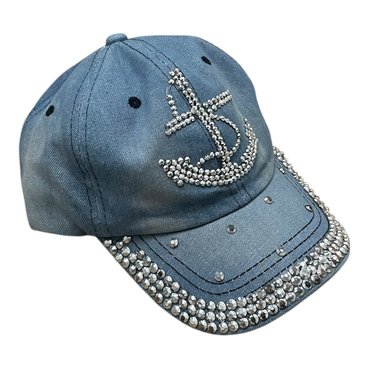 Denim Anchor Rhinestone Sequin Embellished Hat