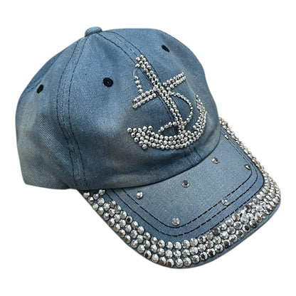 Denim Anchor Rhinestone Sequin Embellished Hat