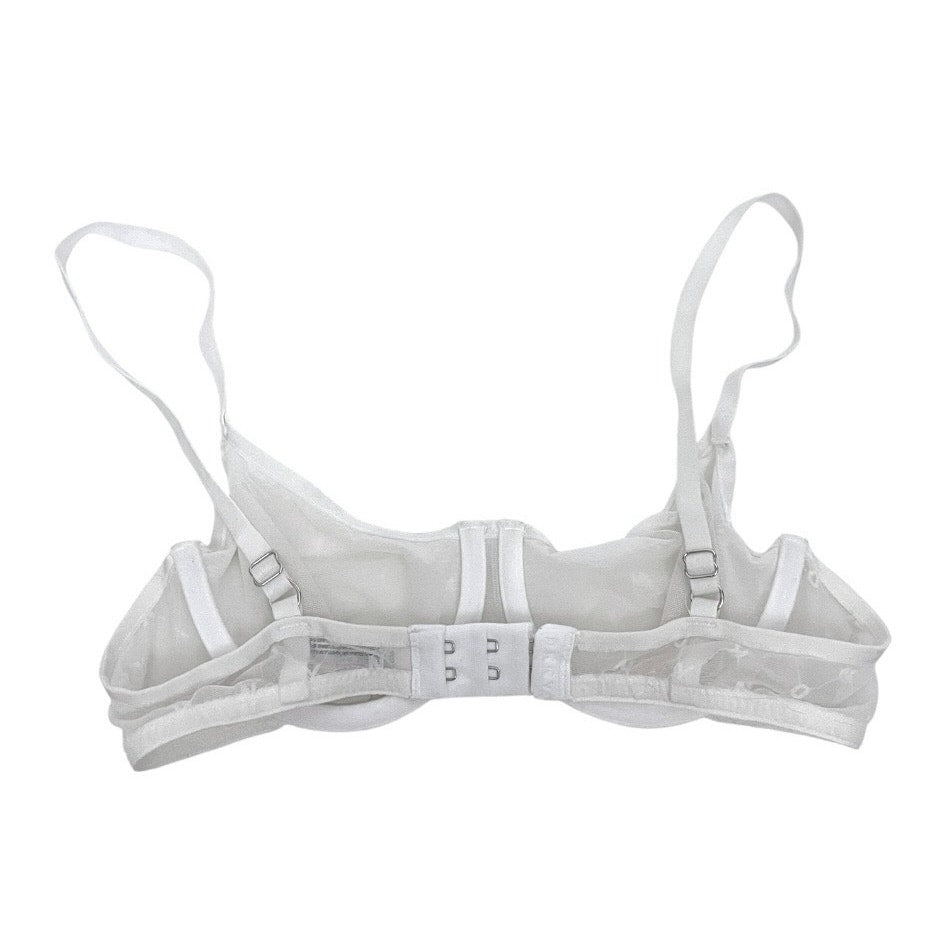 DKNY White Sheer Mesh Logo Unlined Underwire Bra