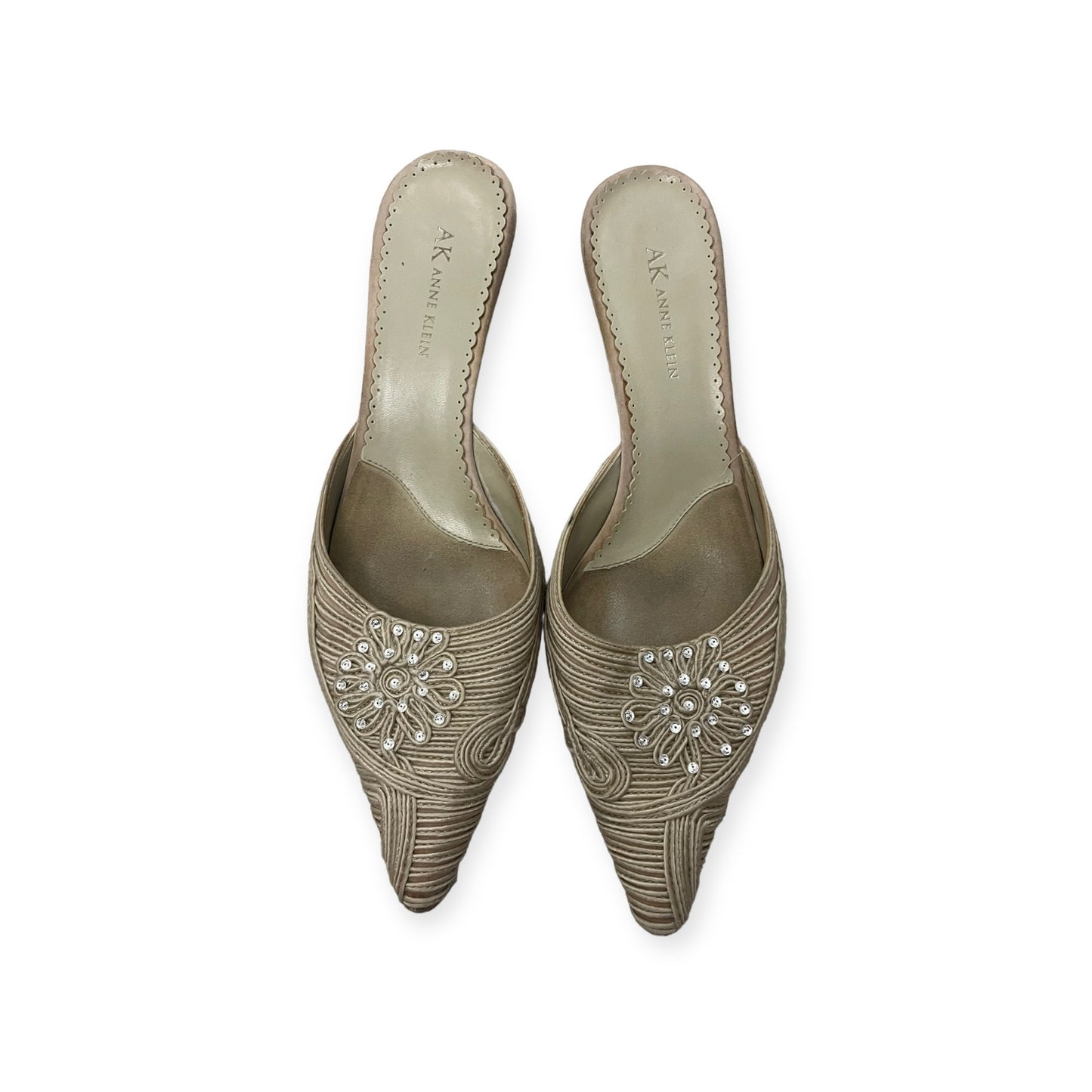 AK Anne Klein Cream Embellished Kitten Heels