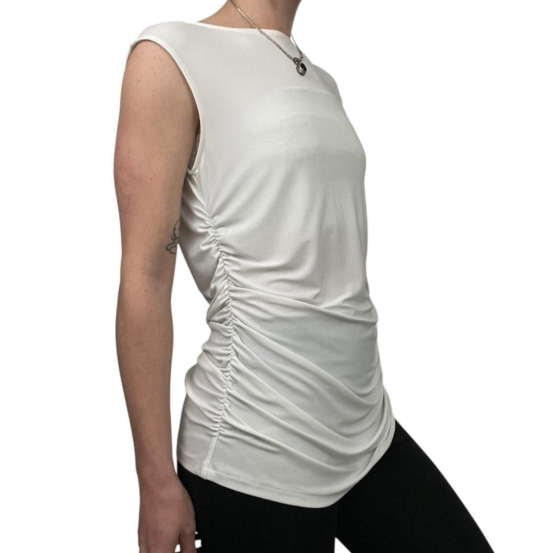 Doncaster White Sheer Cinched Sides Short Sleeve Blouse