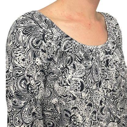 Michael by Michael Kors Black & White Paisley Quarter Sleeve Blouse