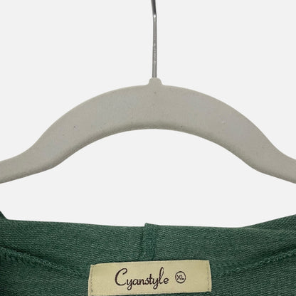 Cyanstyle Green Ruched Side Tie Henley Hoodie