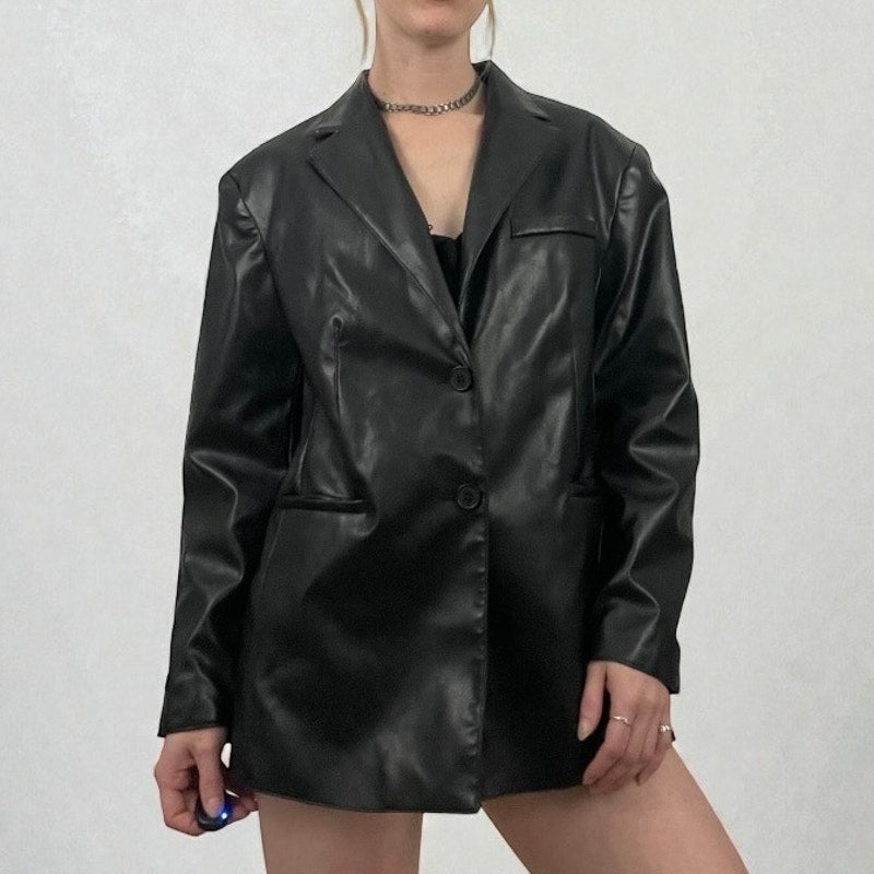 Divided by H&M Black Faux Leather Button Down Jacket
