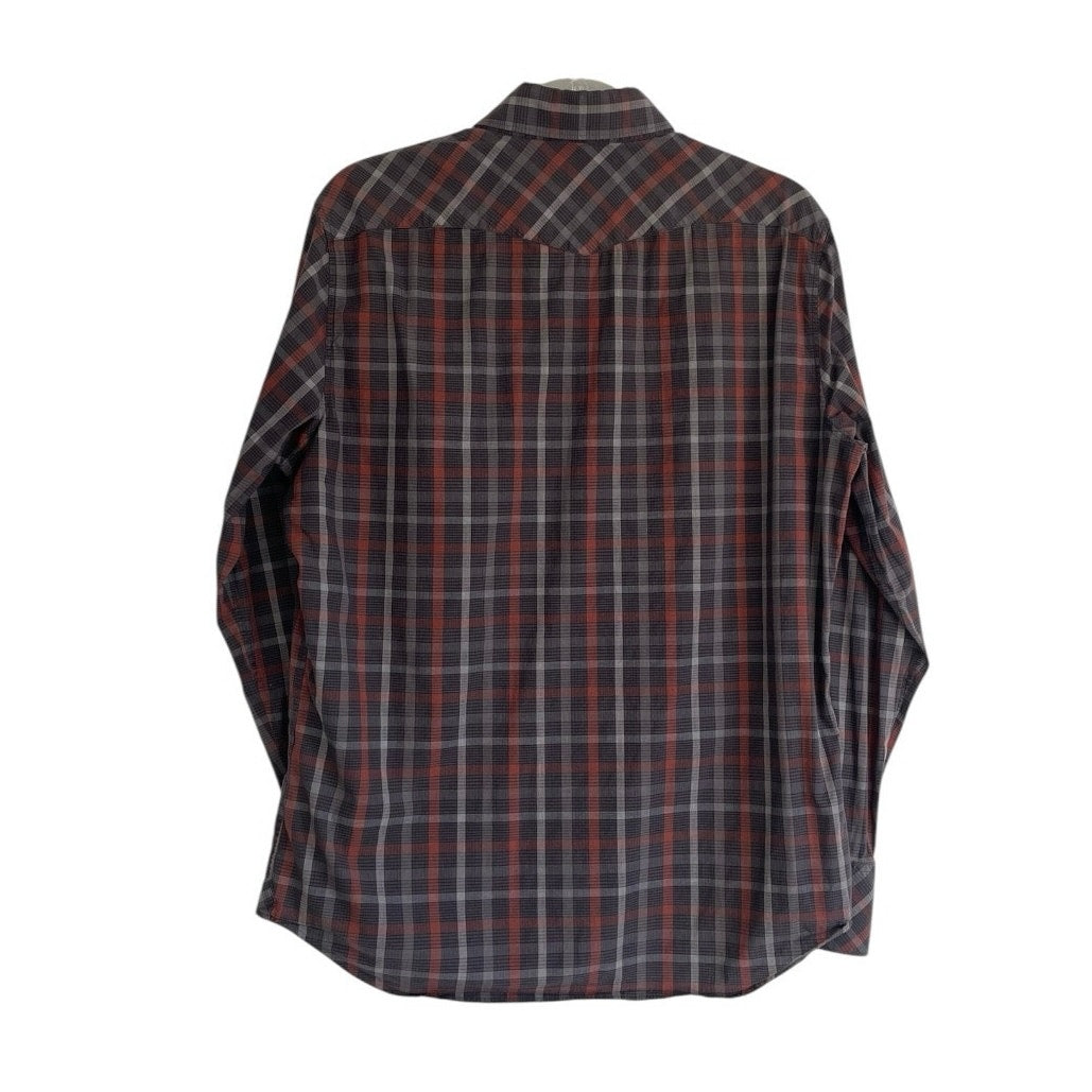 Banana Republic Mens Red & Brown Plaid Long Sleeve Button Down Shirt