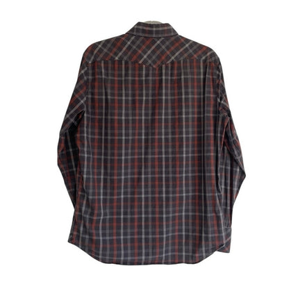 Banana Republic Mens Red & Brown Plaid Long Sleeve Button Down Shirt