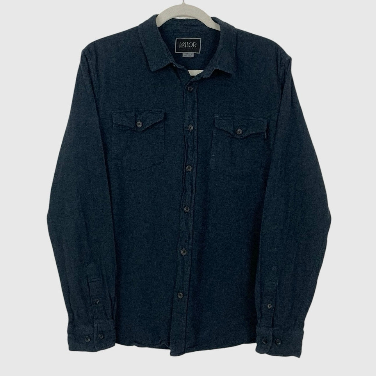 Valor Mens Dark Blue Long Sleeve Button Down Shirt
