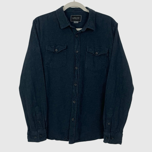 Valor Mens Dark Blue Long Sleeve Button Down Shirt