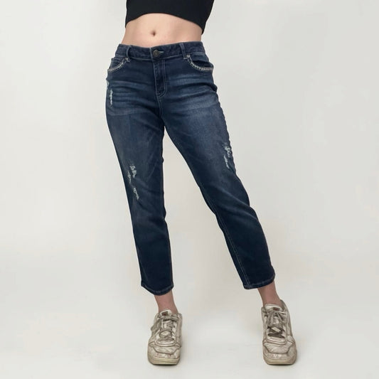 Maurices Straight Leg Ankle Metallic Embroidered Pocket Jeans
