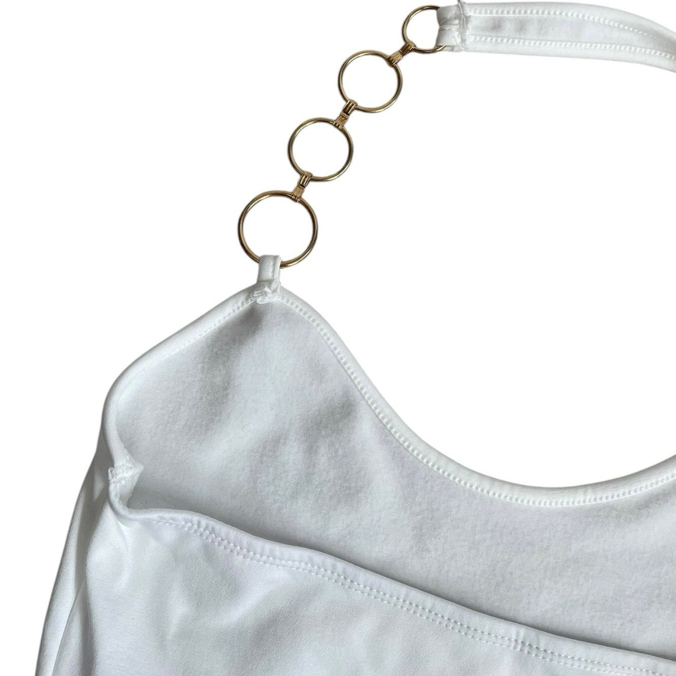 SHEIN White One Shoulder Gold Chain Strap Halter Neck Cropped Top