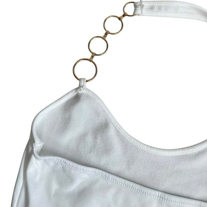 SHEIN White One Shoulder Gold Chain Strap Halter Neck Cropped Top