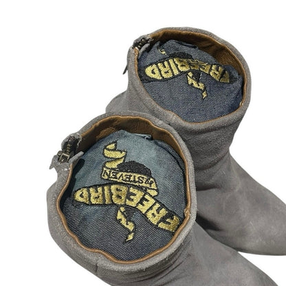 Freebird Grey Harlo Suede Heeled Ankle Boots