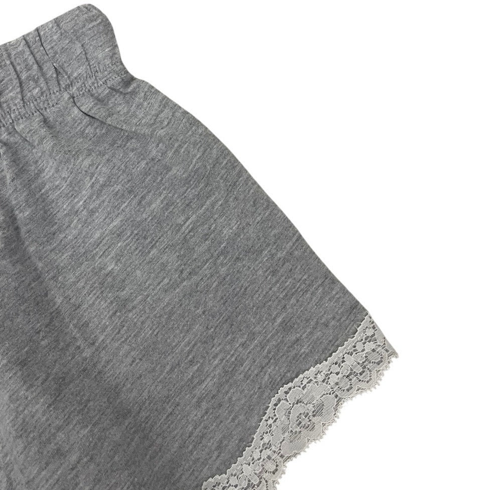 Grey & White Lace Trim Casual Lounge Mini Shorts