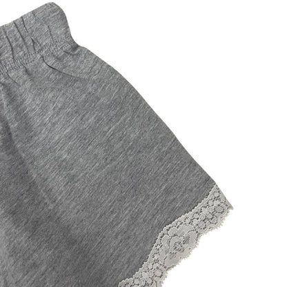 Grey & White Lace Trim Casual Lounge Mini Shorts