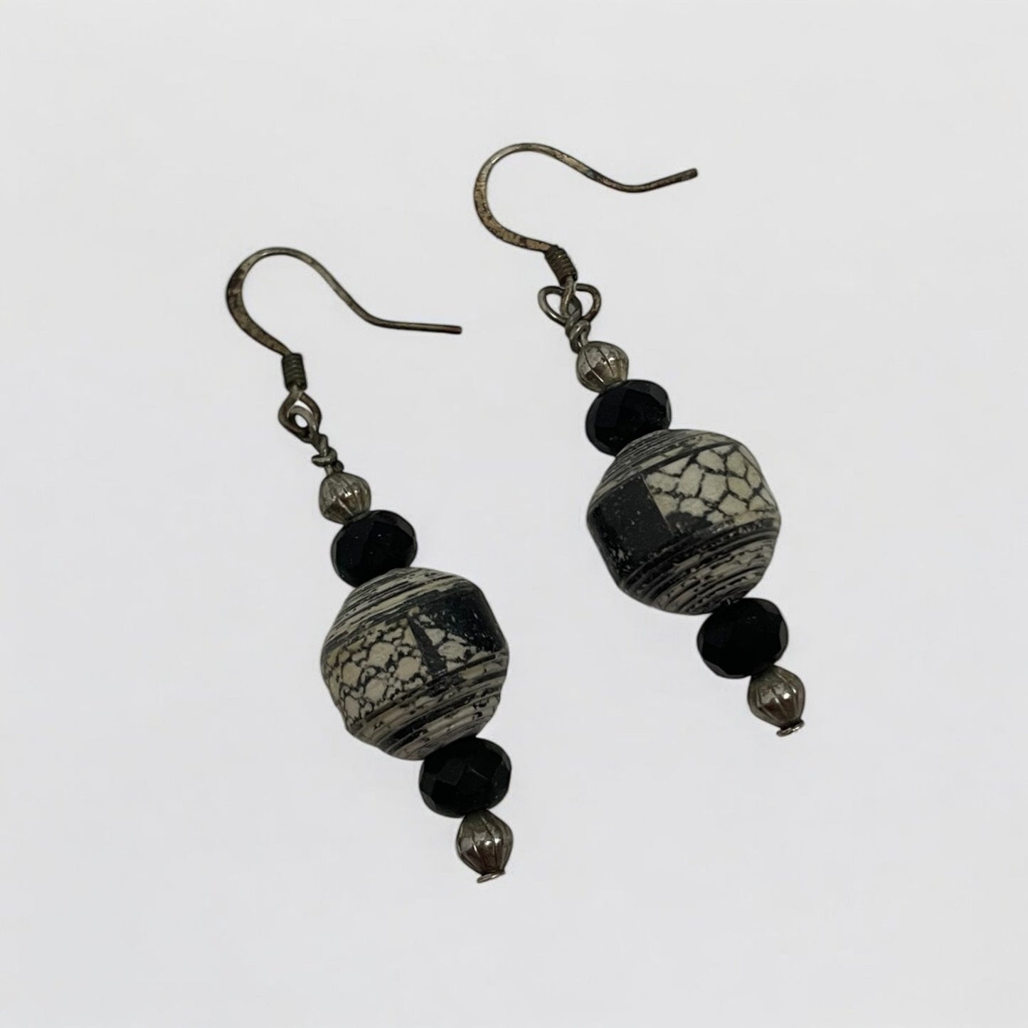 Vintage Grey & Black Beaded Earrings