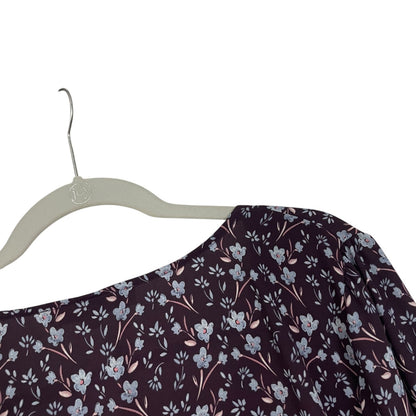 LOFT Purple Floral Button Down Long Sleeve Blouse