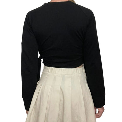 Astonishing Power Black Cropped Lace Side Long Sleeve Top