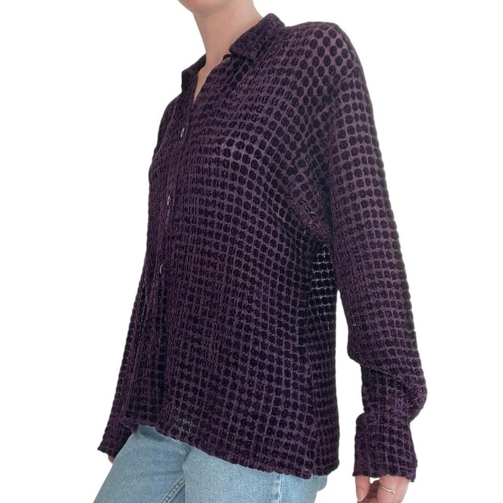 Coldwater Creek Vintage Purple Sheer Polka Dot Button Down Cardigan