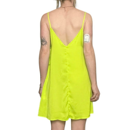 Divided Fluorescent Highlighter V-Neck A-Line Billowy Mini Dress