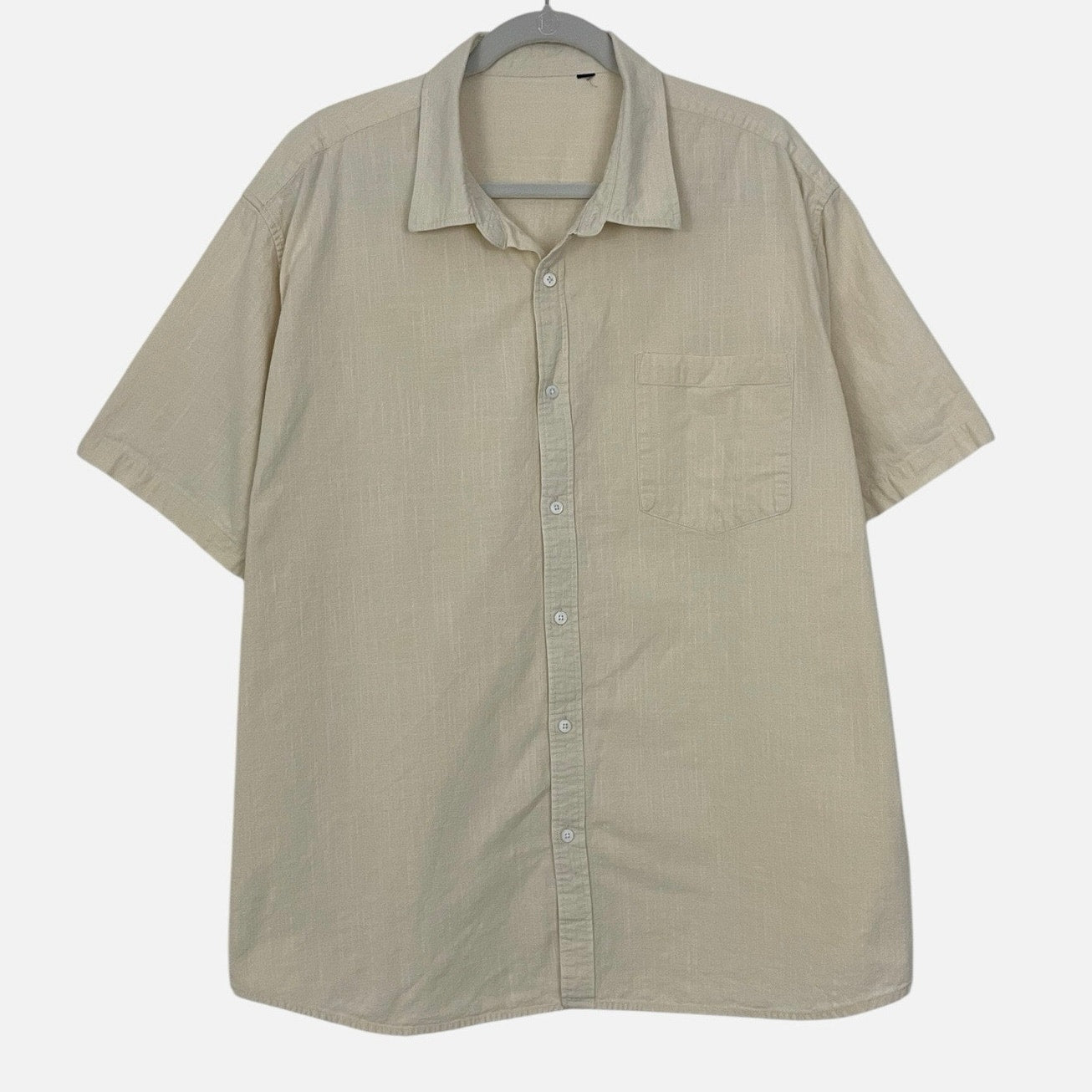 Mens Beige Button Down Short Sleeve Shirt