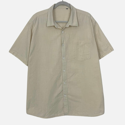 Mens Beige Button Down Short Sleeve Shirt