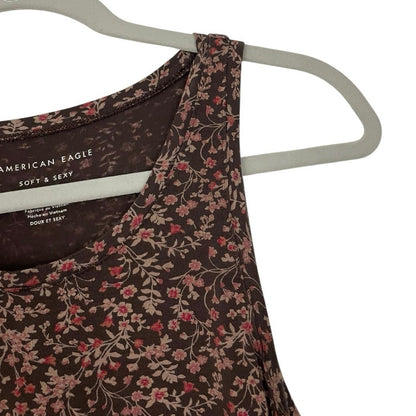 American Eagle Soft & Sexy Brown & Pink Floral Tank Top