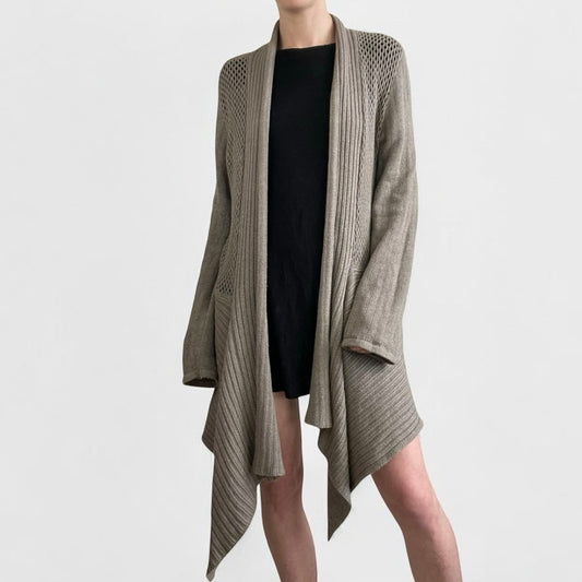 Beige Asymmetrical Knit Long Cardigan Sweater