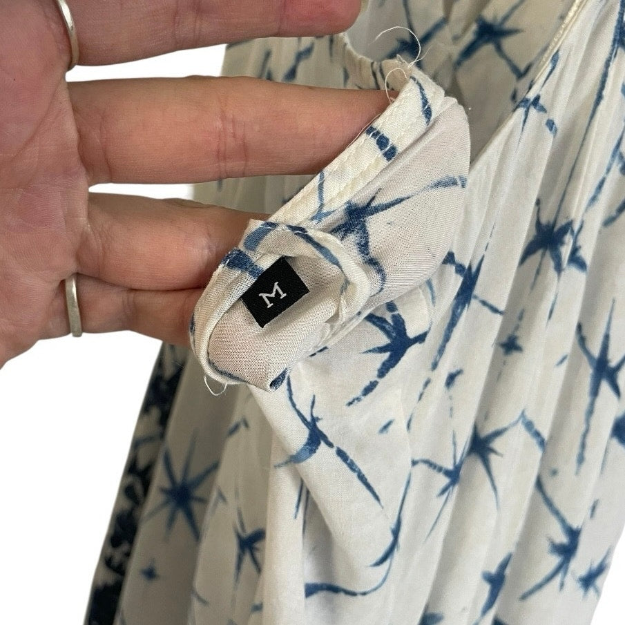 Desigual White & Blue Boho Halter Cross Open Back Side Slit Maxi Dress