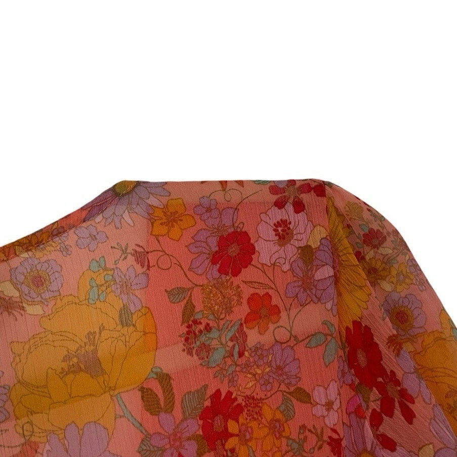 Wild Fable Sheer Orange Floral Long Bell Sleeve Tie Front Blouse