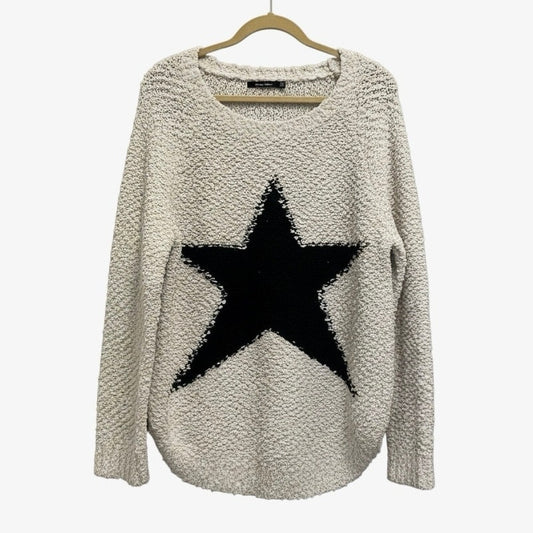 Doe & Rae Cream & Black Star Popcorn Knit Crewneck Sweater