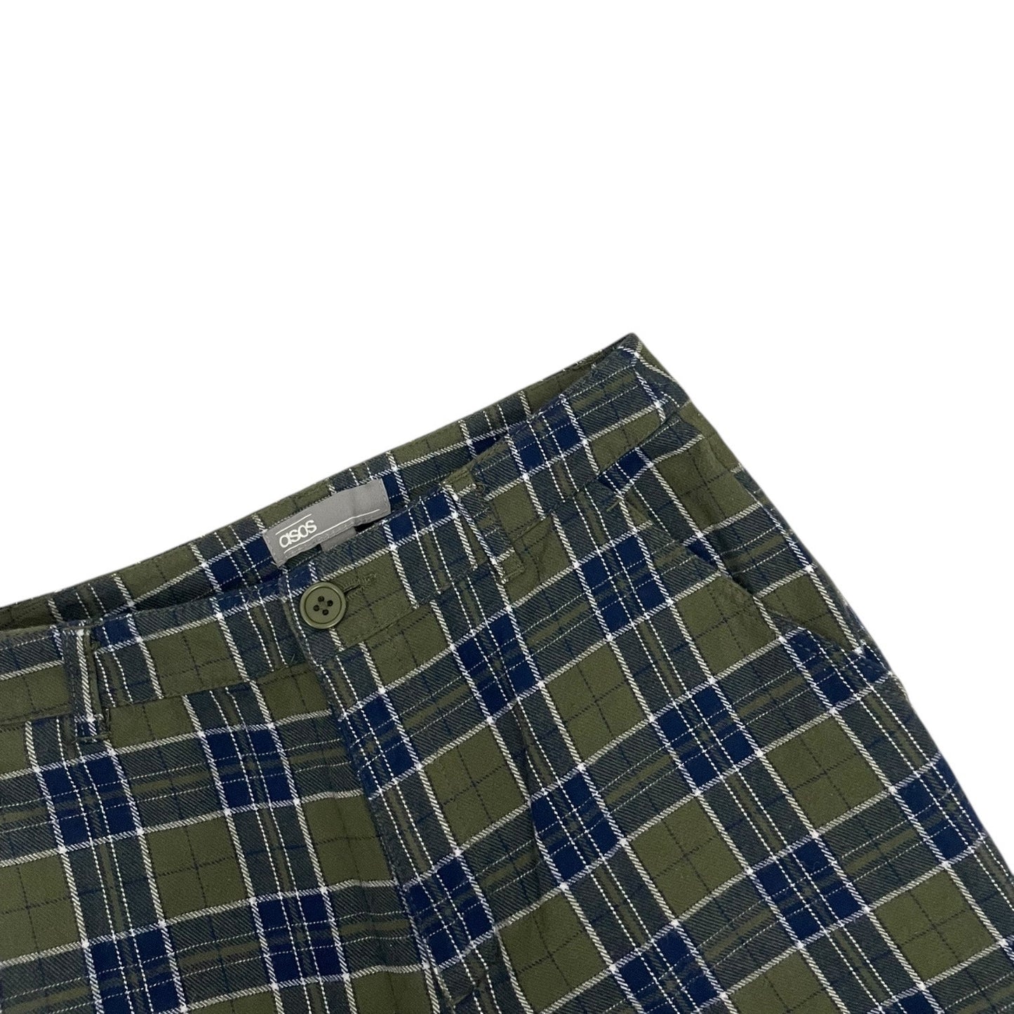 ASOS Green & Navy Blue Plaid High Rise Trousers