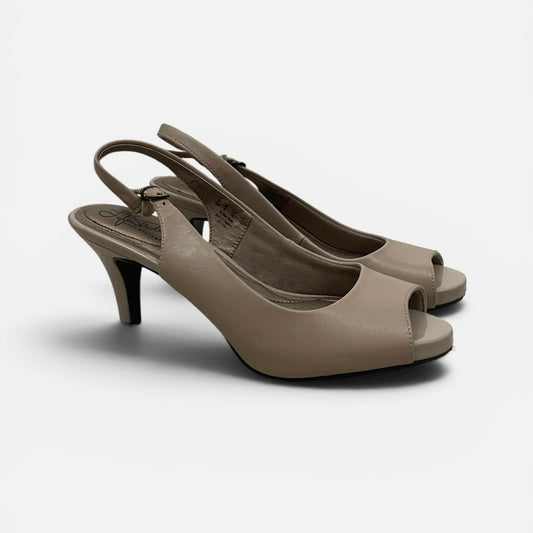 Life Stride Beige Teller Soft System Faux Leather Slingback Heels