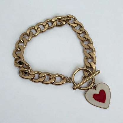 Chunky Gold Chain Heart Pendant Bracelet