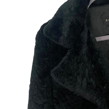 Braetan Vintage Black Fluffy Faux Fur Button Down Coat