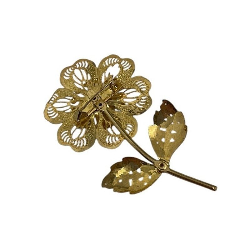 Vintage Gold Flower Pendant Pearl Brooch Pin