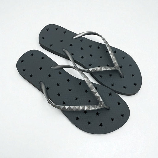 Grey & Silver Star Cutout Flip Flop Sandals