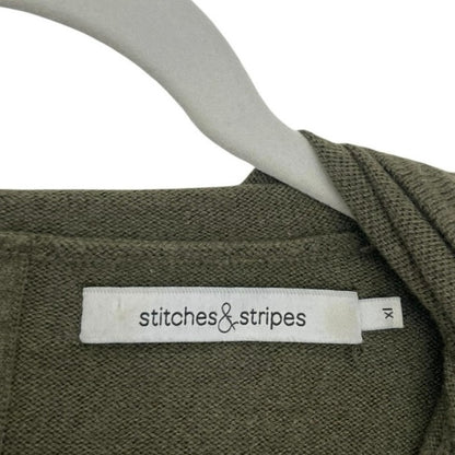 Stitches & Stripes Olive Green Cutout Knit Hooded Sweater