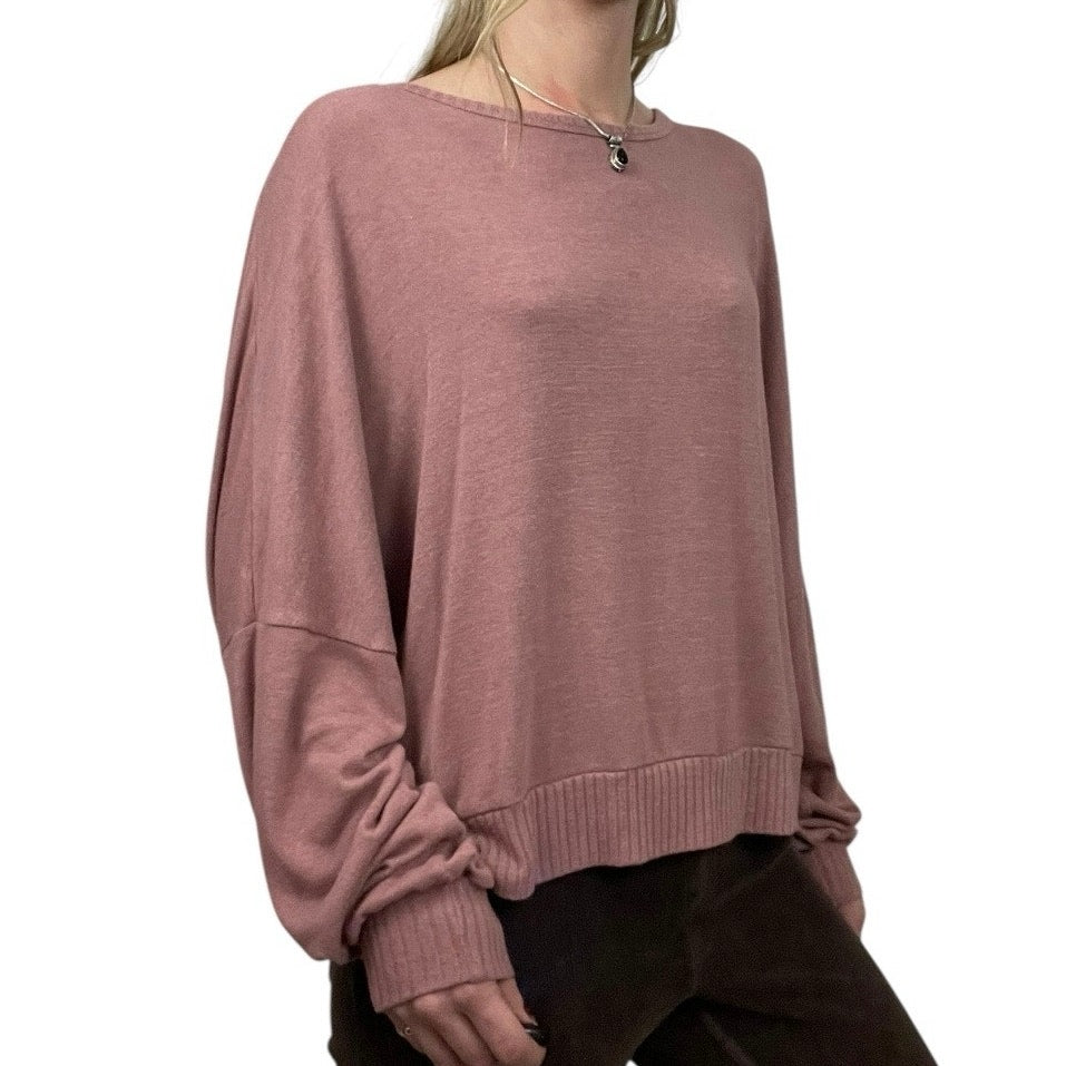 Big Water Blue Sky Pink Open Cutout Knot Back Sweater