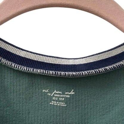 Out From Under Green Ribbed Cropped Short Sleeve V-Neck Top
