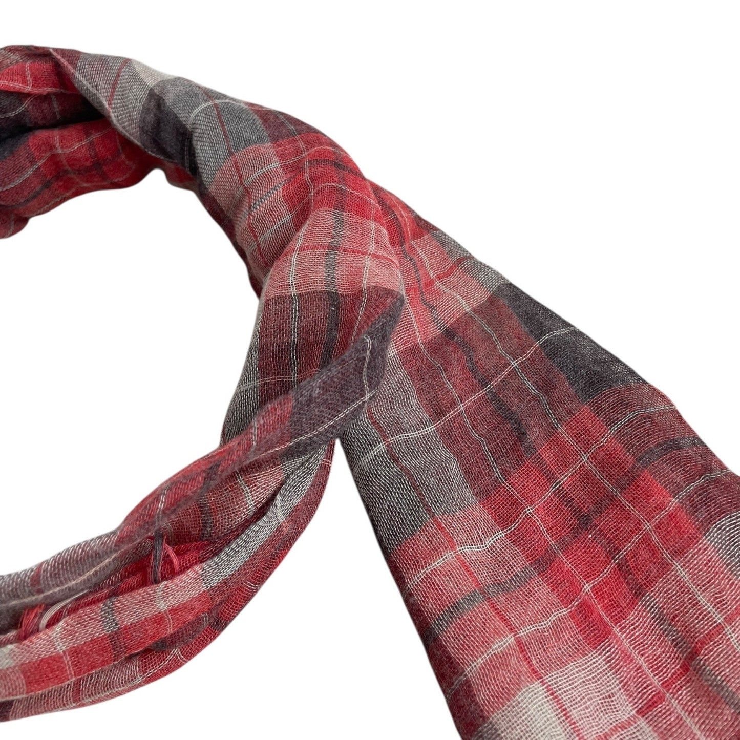 Red & Grey Soft Plaid Fringe Scarf