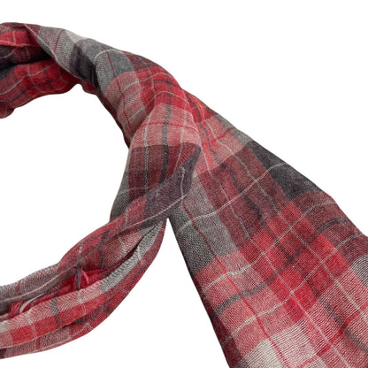 Red & Grey Soft Plaid Fringe Scarf