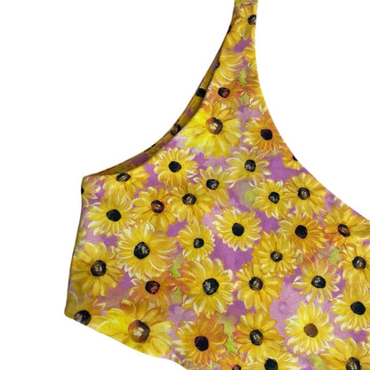 Yellow & Pink Sunflower One Shoulder Cropped Top