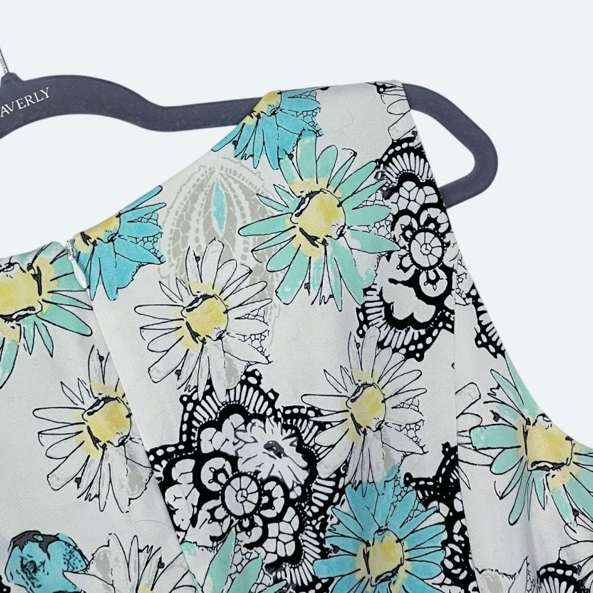 Doncaster Blue & Yellow Floral Print Dress with Matching Belt
