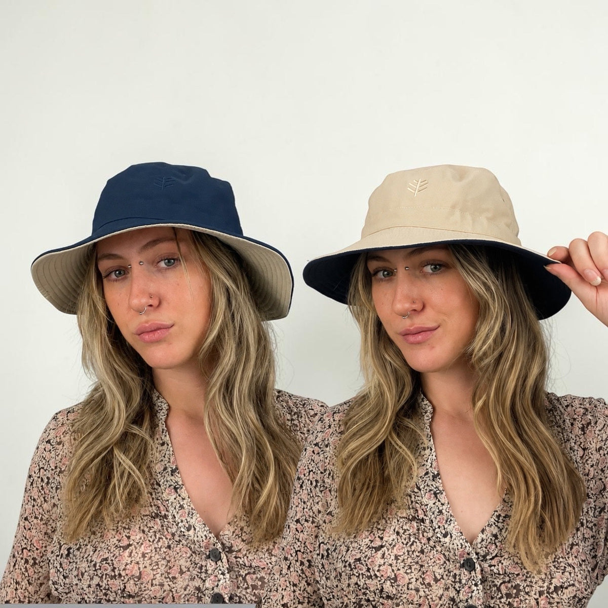 Reversible Navy Blue & Beige Bucket Hat