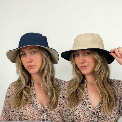 Reversible Navy Blue & Beige Bucket Hat