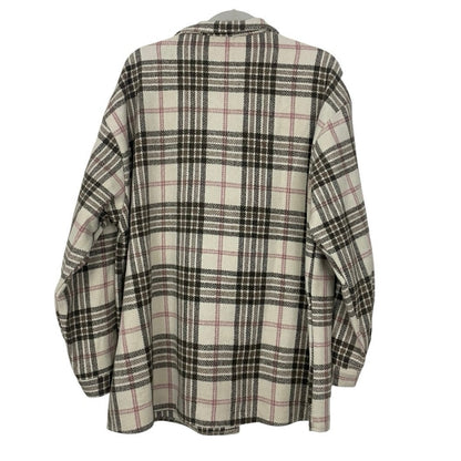Blushing Brunette Neutral Plaid Button Down Jacket